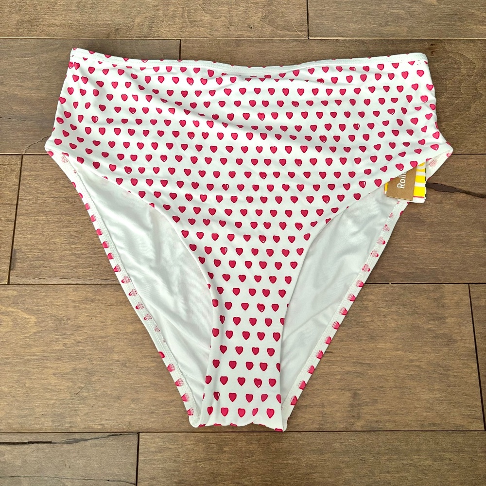 Roller Rabbit Nwt White w/ Pink Heart Print High Waist Swim Bikini Bottom